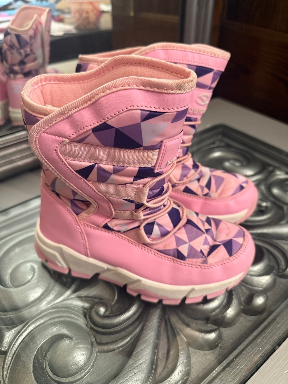 Hobibear Kids Pink Geometric Winter Boots